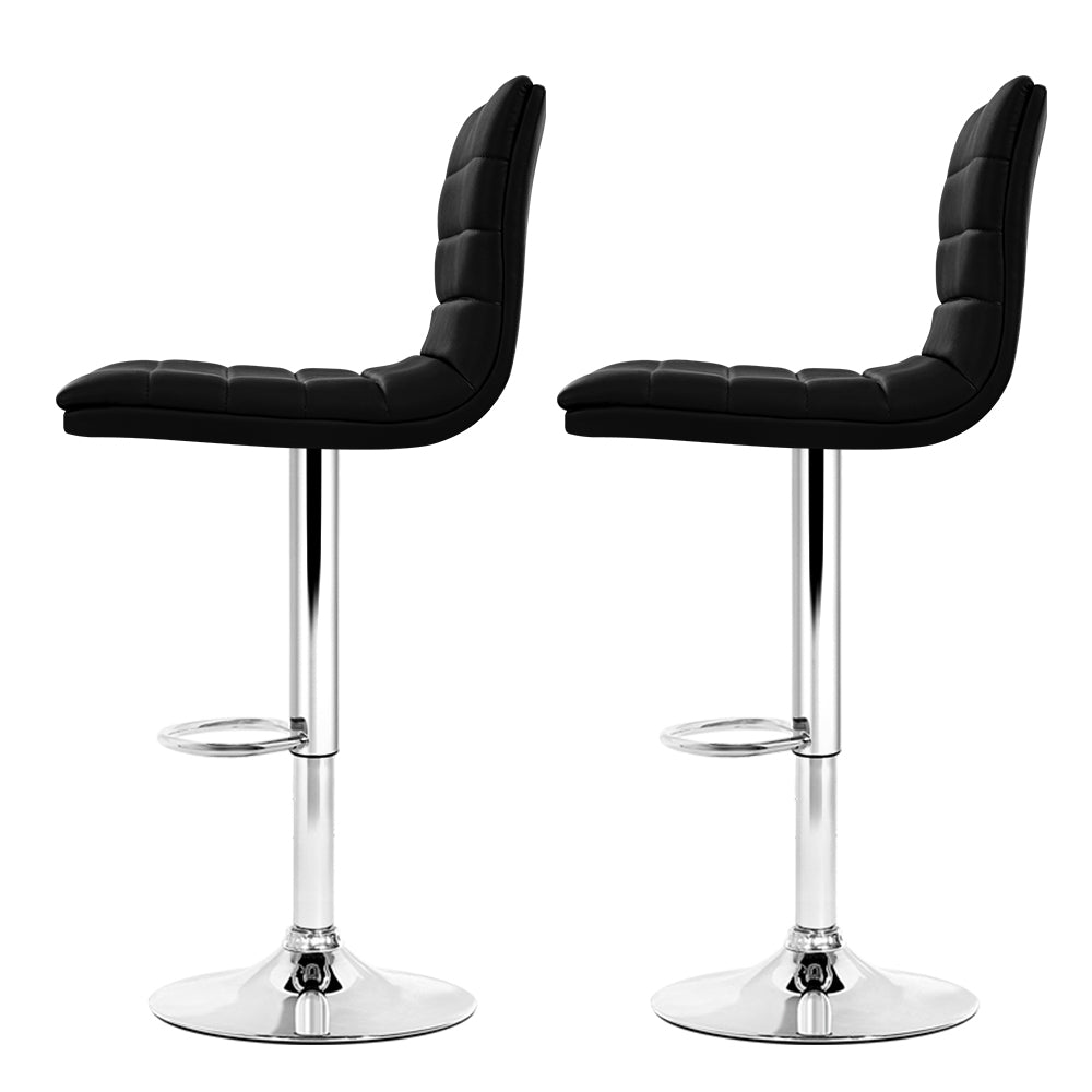 Artiss Set of 2 PU Leather Bar Stools in black with padded seats and chrome base, showcasing their stylish design and comfort features.
